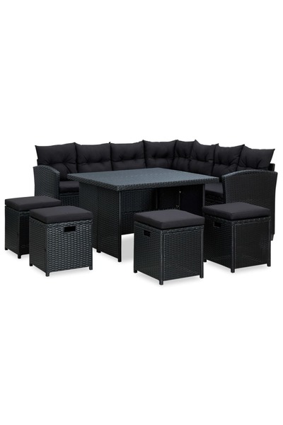 vidaxl Set mobilier de gradina cu perne, 6 piese, negru, poliratan