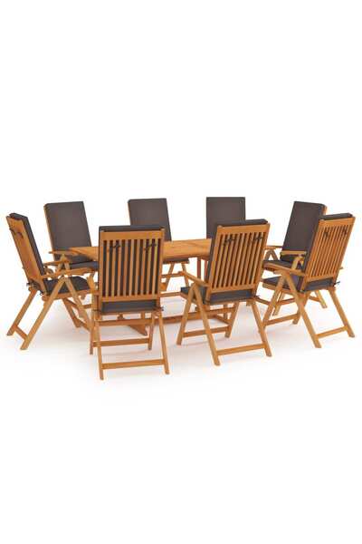 vidaxl Set mobilier de gradina cu perne, 9 piese, gri, lemn masiv tec