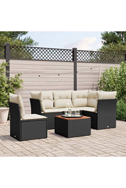 vidaxl Set mobilier de gradina cu perne, 6 piese, negru, poliratan