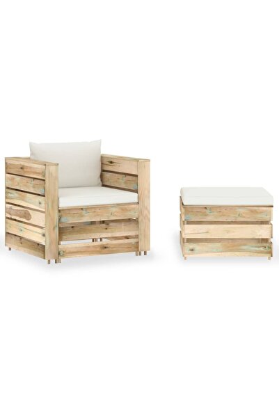 vidaxl Set mobilier de gradina cu perne, 2 piese, lemn verde tratat