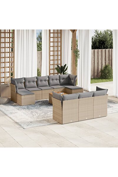 vidaxl Set canapele de gradina cu perne, 11 piese, bej, poliratan