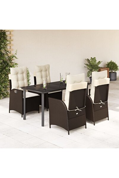 vidaxl Set mobilier de gradina, 5 piese, cu perne, maro, poliratan
