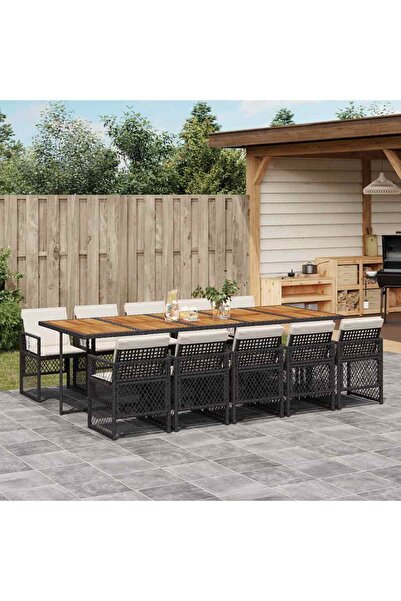 vidaxl Outdoor furniture set with cushions, 11 pieces, black, polyrattan