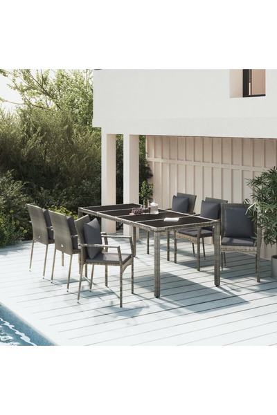 vidaxl Set mobilier de gradina cu perne, 7 piese, gri, poliratan