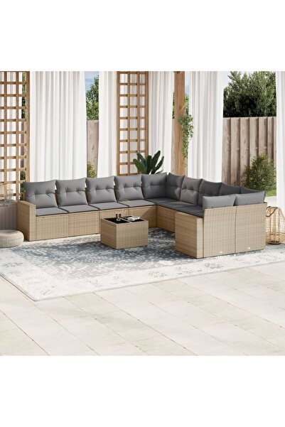 vidaxl Set canapele de gradina cu perne, 11 piese, bej, poliratan