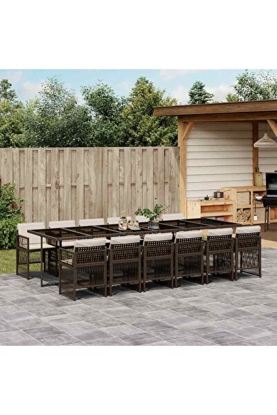 vidaxl Garden furniture set, 13 pieces, brown, with cushions, polyrattan