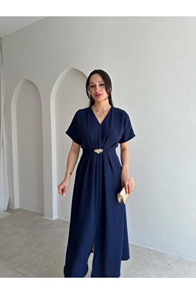 Mooi Butik LİSTEN Midi Elbise 5511 - Lacivert