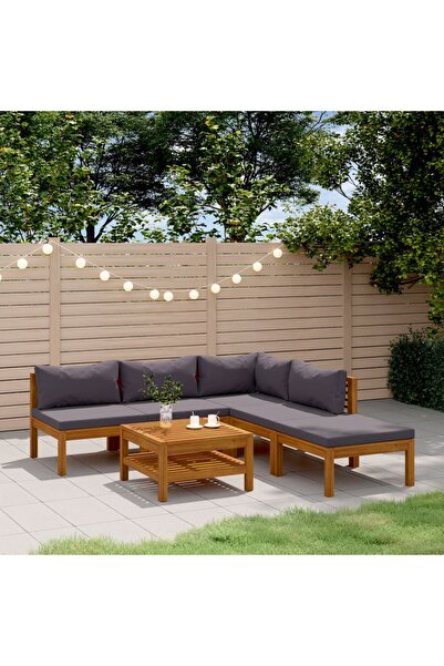 vidaxl Set mobilier gradina cu perne, 6 piese, lemn masiv acacia