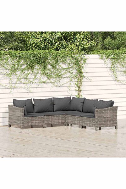 Concept Set mobilier de grădină cu perne, 5 piese, gri, poliratan