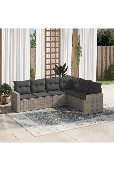 vidaxl Set mobilier gradina cu perne, 6 piese, gri, poliratan