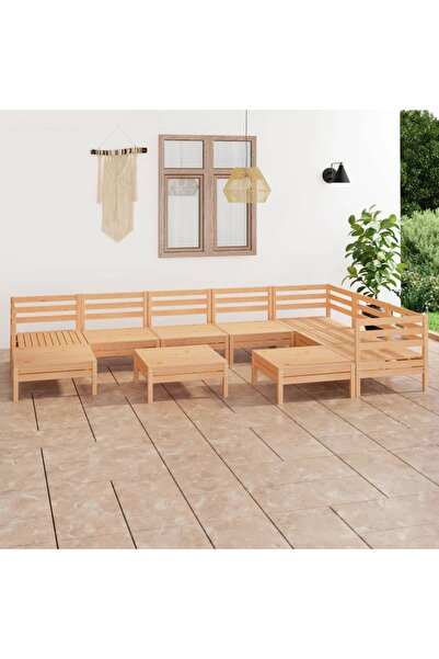 vidaxl Set mobilier de gradina, 10 piese, lemn masiv de pin