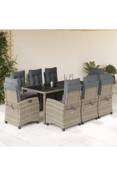 vidaxl Set mobilier gradina cu perne, 9 piese, gri, poliratan