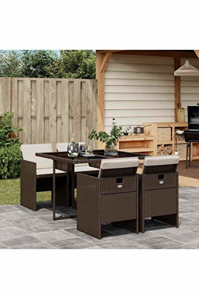 vidaxl Set mobilier de gradina, 5 piese, cu perne, maro, poliratan