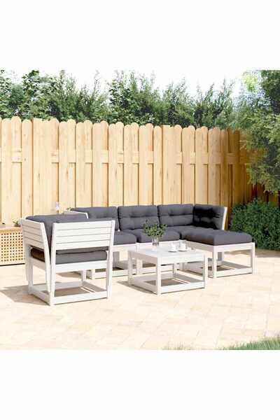 vidaxl Set mobilier gradina cu perne 5 piese alb lemn masiv de pin