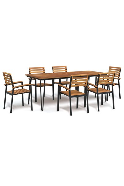 vidaxl Set mobilier de gradina, 7 piese, lemn masiv de acacia È™i metal