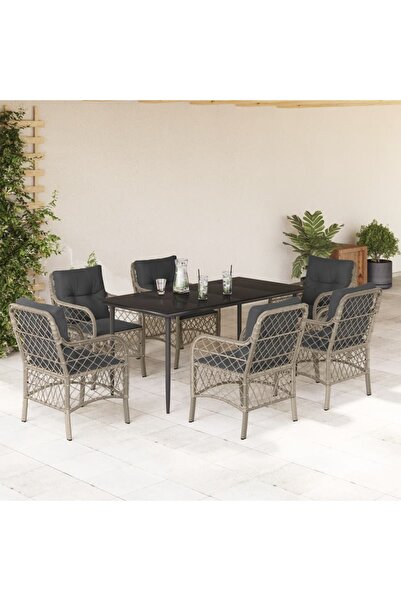vidaxl Set mobilier de gradina cu perne, 7 piese gri deschis poliratan