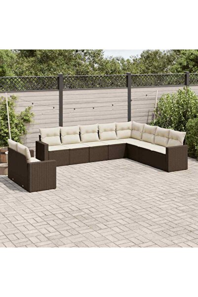 vidaxl Set canapele de gradina cu perne, 10 piese, maro, poliratan