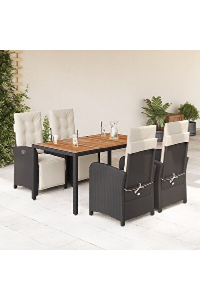 vidaxl Garden furniture set with cushions, 5 pieces, black, polyrattan