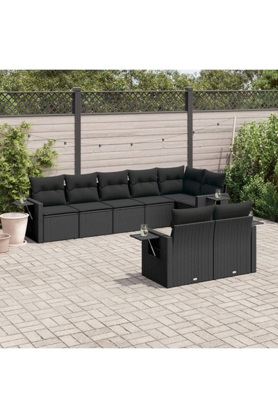 vidaxl Set mobilier de gradina cu perne, 8 piese, negru, poliratan