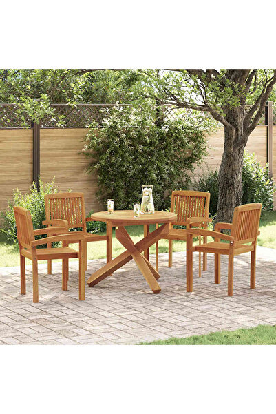 vidaxl Set mobilier de gradina, 5 piese, din lemn masiv de tec