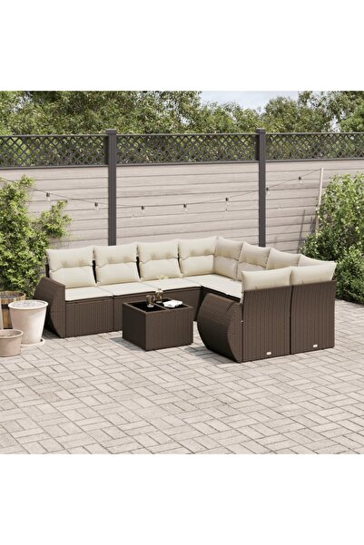 vidaxl Set canapele de gradina cu perne, 9 piese, maro, poliratan