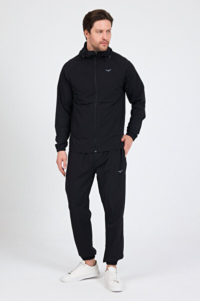 LEVEL HİGH Men's Black Comfortable Fit Hooded Zippered Top and Bottom Tracksu...