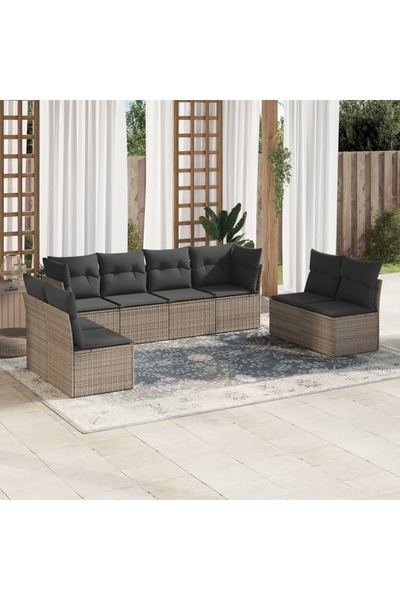 vidaxl Set canapele de gradina cu perne, 8 piese, gri, poliratan