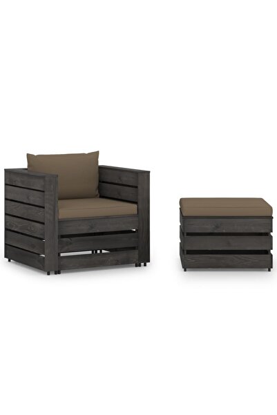 vidaxl Set mobilier gradina, 2 piese, cu perne, gri, lemn impregnat