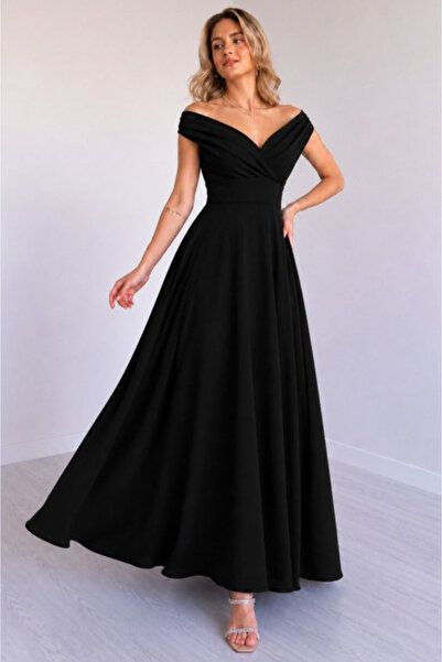 moda wanilia Women's Off-The-Shoulder Long Wedding Dress with Waist Detail