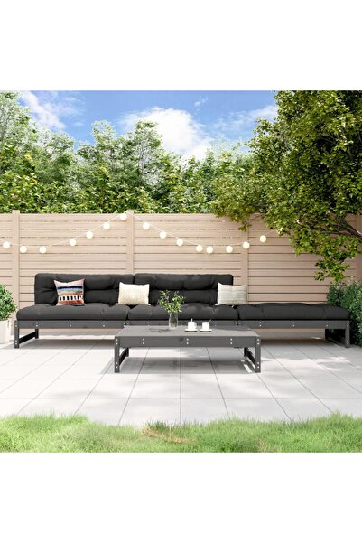 vidaxl Set mobilier relaxare de gradina, 4 piese, gri, lemn masiv pin