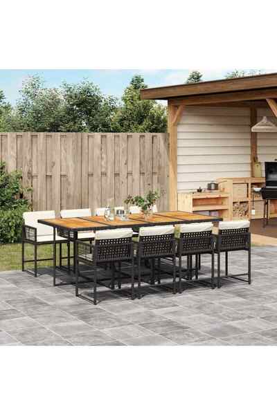 vidaxl Set mobilier de gradina cu perne, 9 piese, negru, poliratan