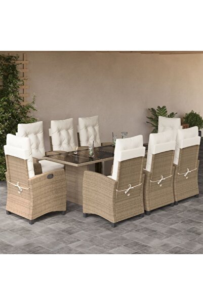 vidaxl 9-piece garden table set with cushions, beige, polyrattan