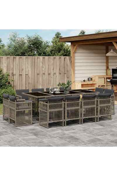 vidaxl Set mobilier de gradina cu perne, 13 piese, gri, poliratan