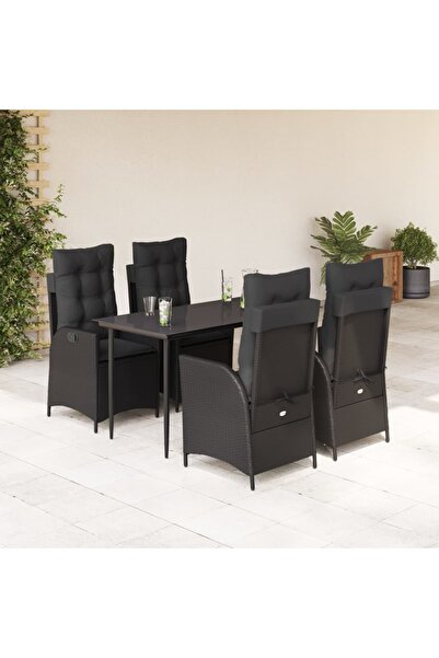 vidaxl Garden furniture set with cushions, 5 pieces, black, polyrattan
