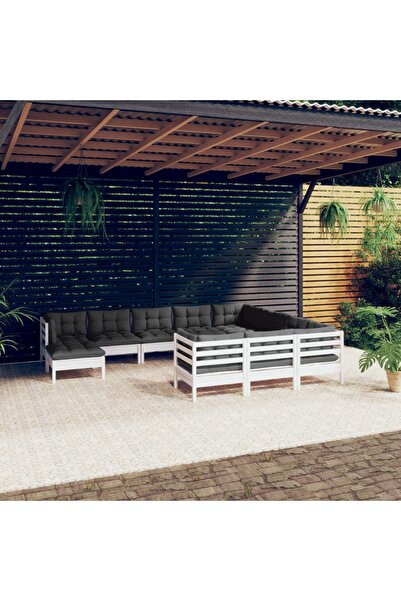vidaxl Set de È™ezlonguri de gradina cu perne 11 piese alb lemn de pin