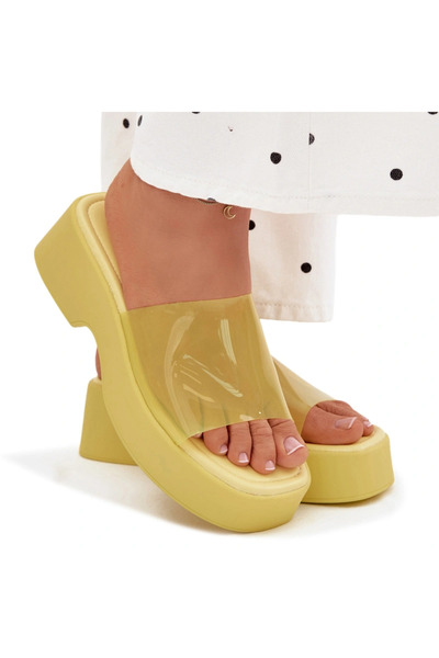 BOTO Women's Platform Sandals With Transparent Strap Yellow Selestia 40
