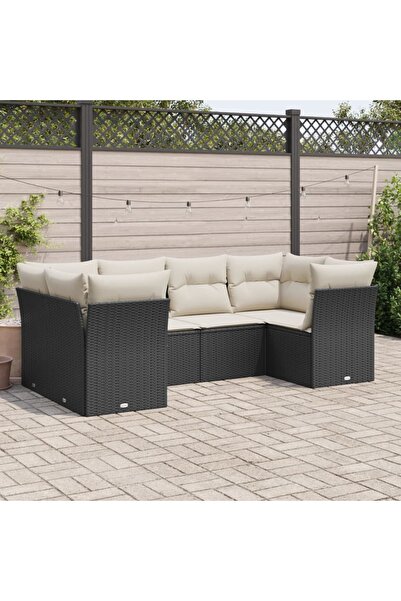 vidaxl Garden furniture set with cushions, 6 pieces, black, polyrattan