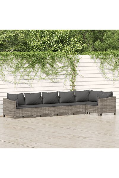 vidaxl Set mobilier de gradina cu perne, 6 piese, gri, poliratan