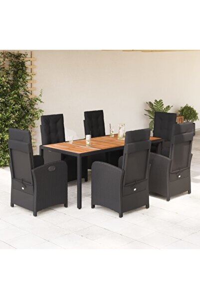 vidaxl Garden furniture set with cushions, 7 pieces, black, polyrattan