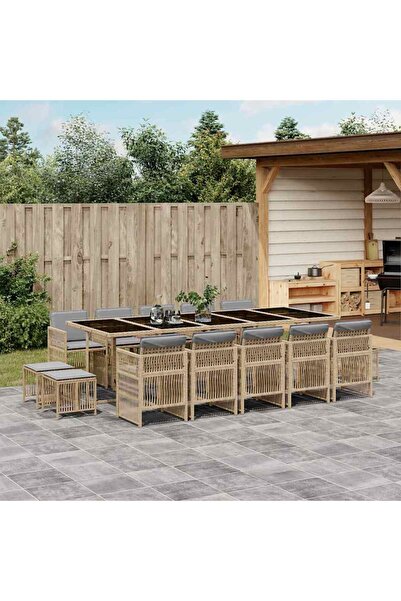 vidaxl Set mobilier gradina cu perne, 15 piese, bej combinat poliratan