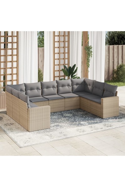 vidaxl Garden sofa set, 9 pieces, with cushions, beige, polyrattan