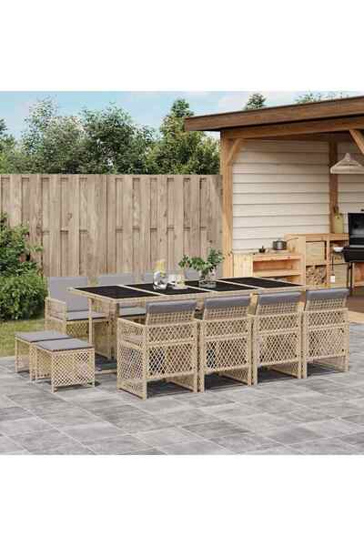 vidaxl Garden furniture set with cushions, 13 pieces, beige, polyrattan