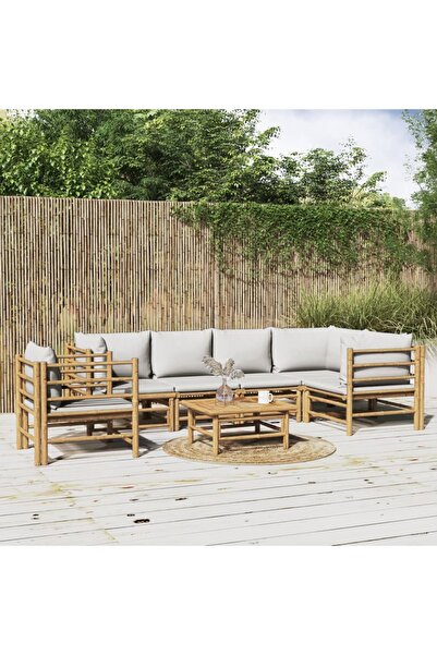 Concept Set mobilier de grădină cu perne gri deschis, 7 piese, bambus