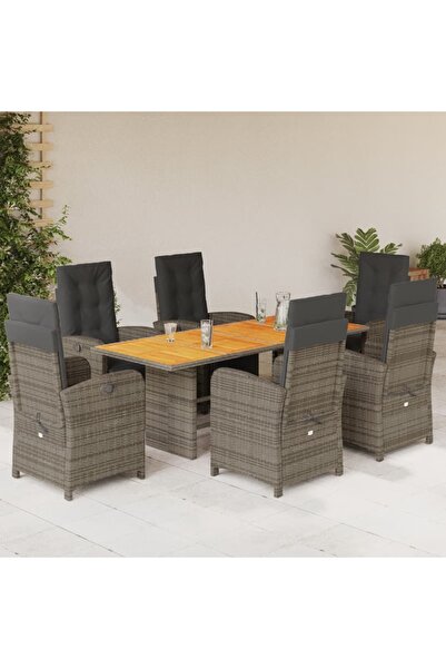 vidaxl Set mobilier de gradina cu perne, 7 piese, gri, poliratan