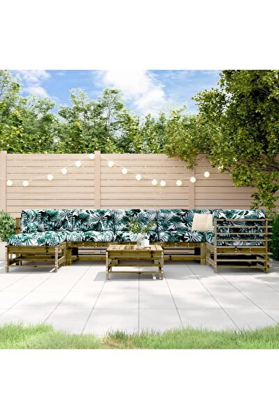 vidaxl Set mobilier de gradina cu perne, 8 piese, lemn de pin tratat