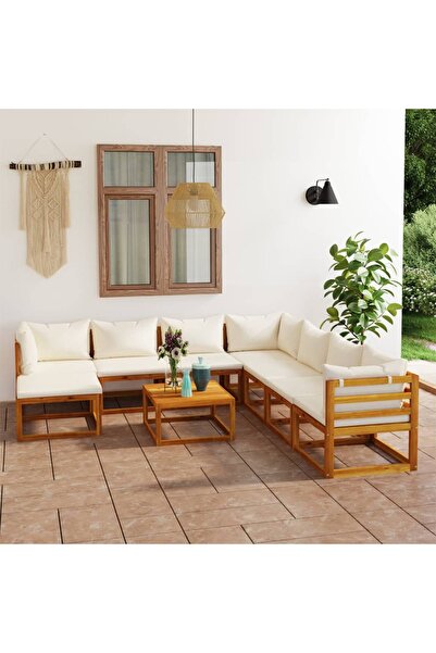 vidaxl Set mobilier de gradina cu perne 9 piese crem lemn masiv acacia