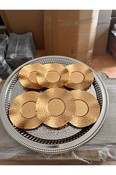 LeesHome 6 Pieces of Gold Tea Plate Metal