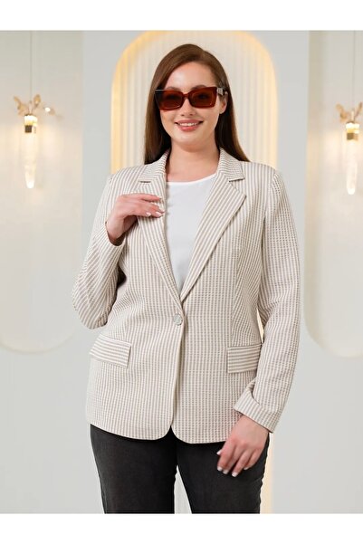 FUERTE XL Plus Size Striped Seersucker Fabric Blazer Jacket