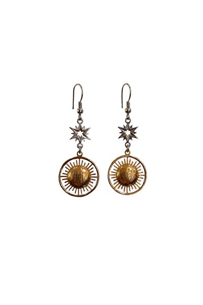 925 Rhodium-plated silver earrings, star and sun
