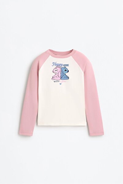 LEFTIES Kontrast kollu Ángel ve Stitch ©Disney t-shirt